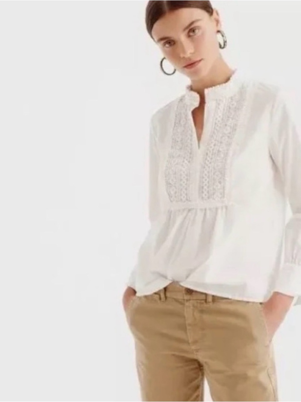 J. Crew White Lace-Trim Button Front Top size 0